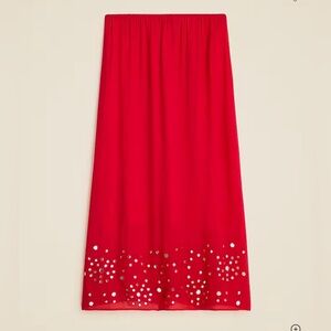 J. Crew Red Chiffon Slip Skirt with Mirror Embellishments – Medium